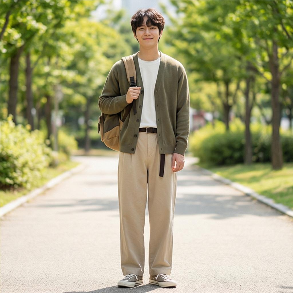 베이지 와이드 팬츠: 여유로운 나들이룩