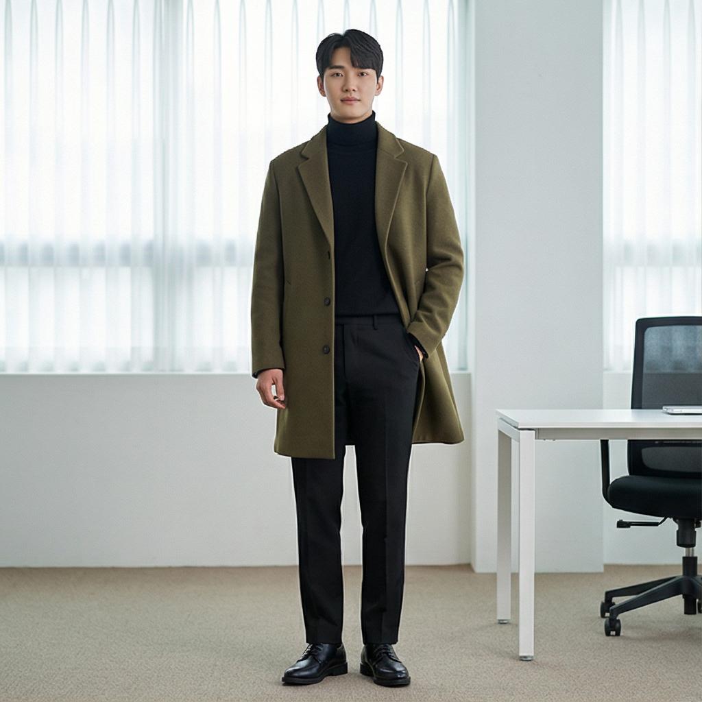 블랙 터틀넥 & 슬랙스: 미니멀한 오피스룩