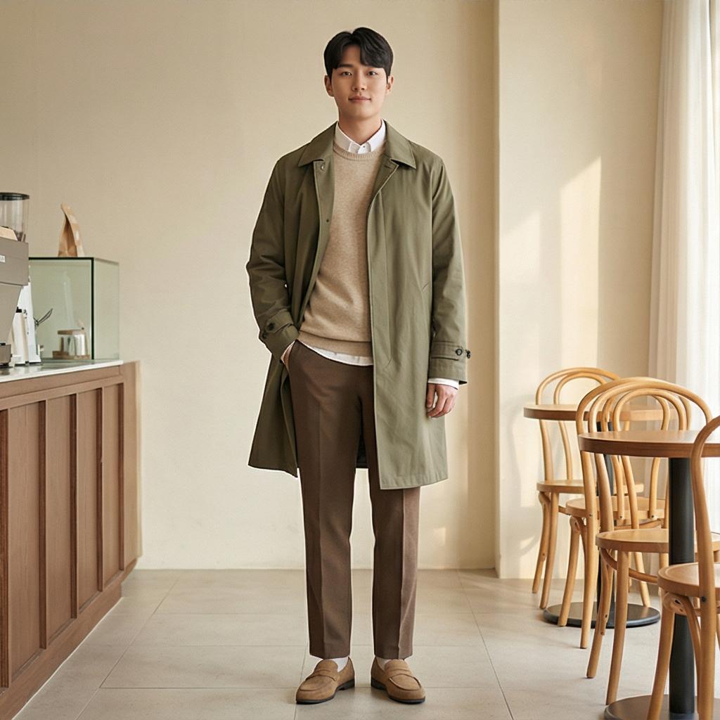 화이트 셔츠 & 베이지 니트: 부드러운 데이트룩