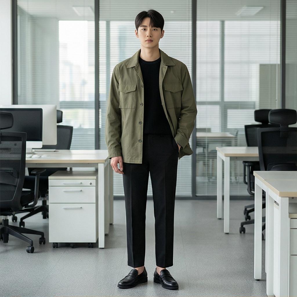 검은색 슬랙스와 로퍼: 단정한 비즈니스 캐주얼룩