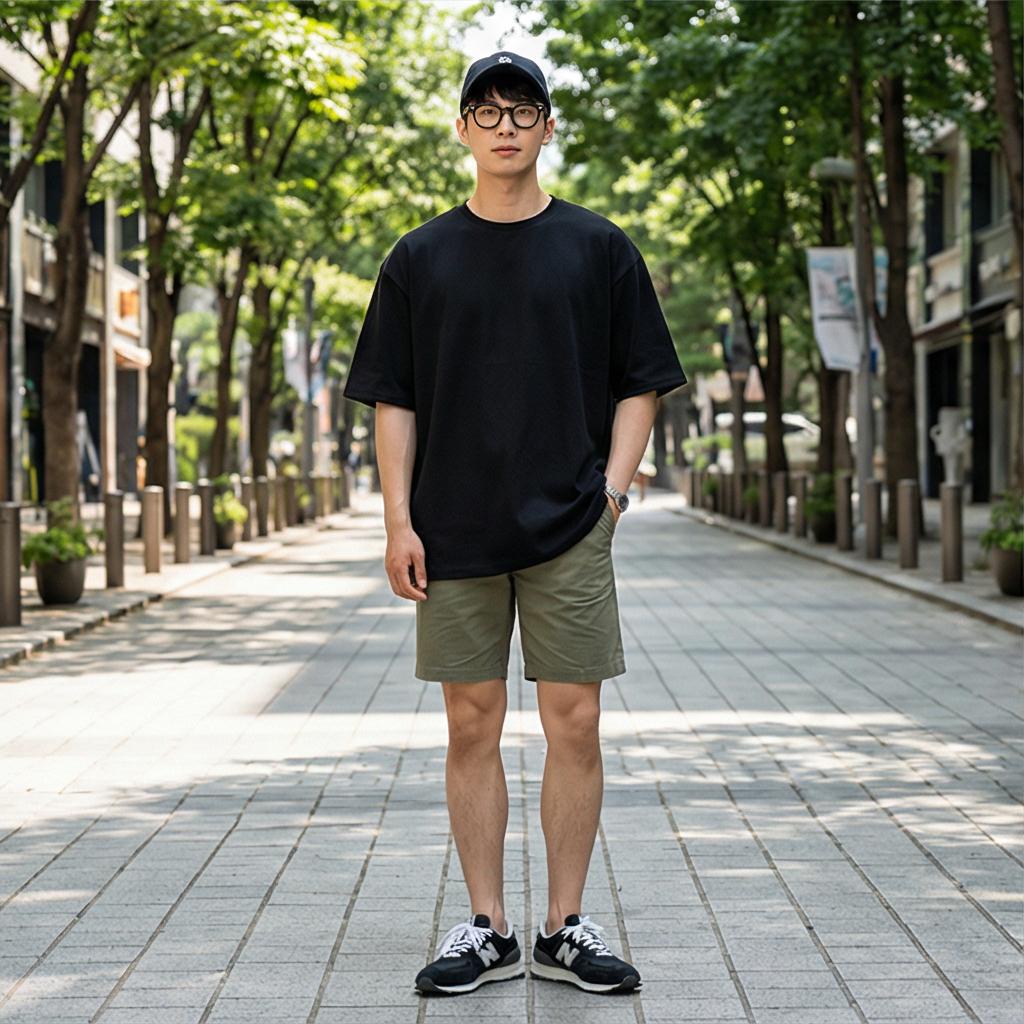 검정색 오버핏 티셔츠: 편안하고 시크한 도심 속 나들이 룩