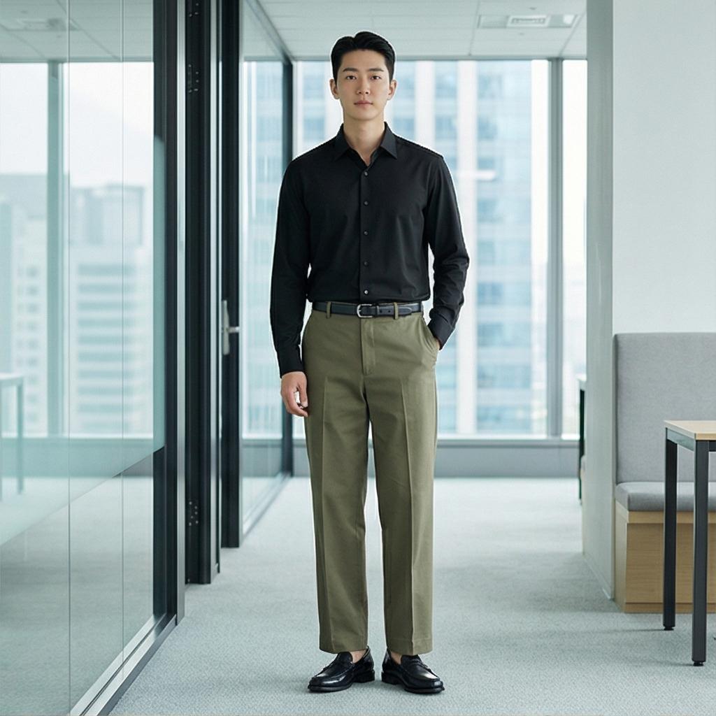 검정 셔츠와 로퍼: 세련된 오피스룩