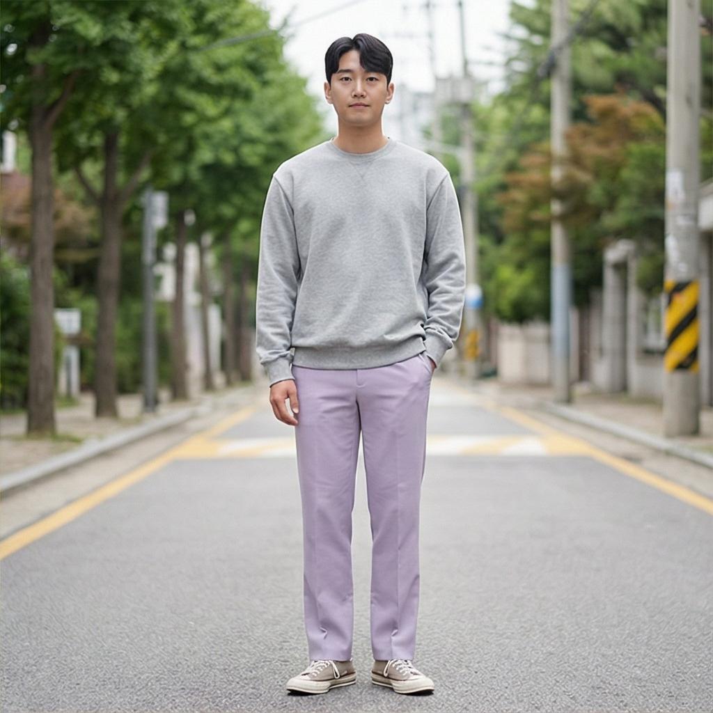 연한 회색 맨투맨: 편안한 산책 스타일