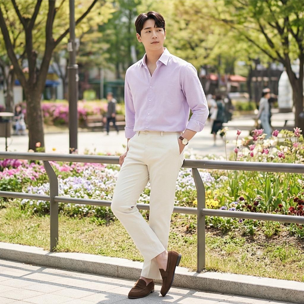 크림색 면바지: 부드러운 데이트 룩