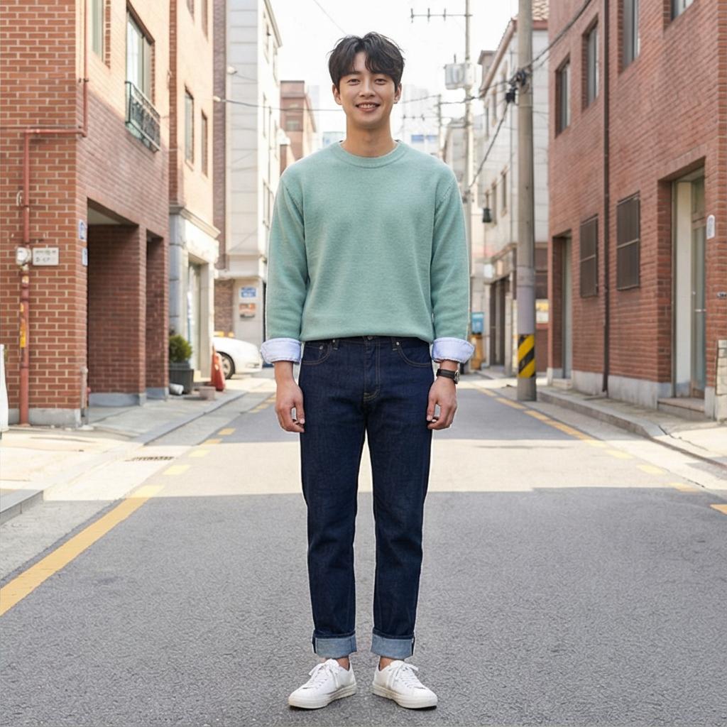 진청 데님 팬츠: 편안한 주말 나들이 룩