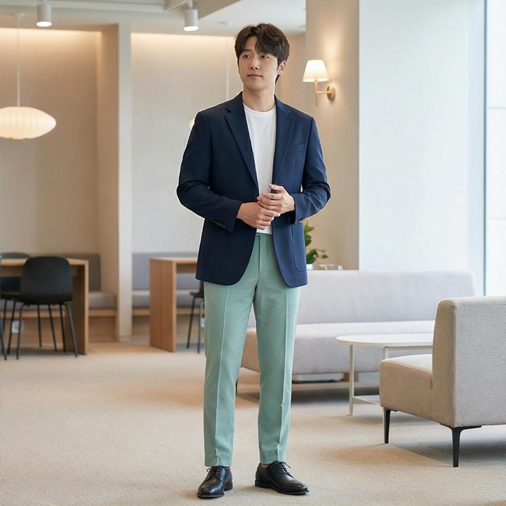 네이비 블레이저: 신뢰감을 주는 비즈니스 캐주얼 스타일