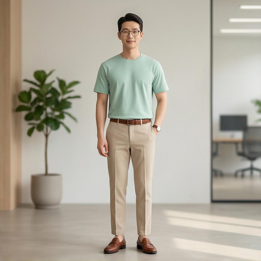 베이지 코튼 팬츠: 부드러운 인상의 비즈니스 캐주얼룩