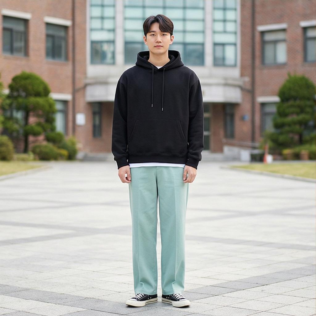 검정 맨투맨: 모던한 캠퍼스 룩