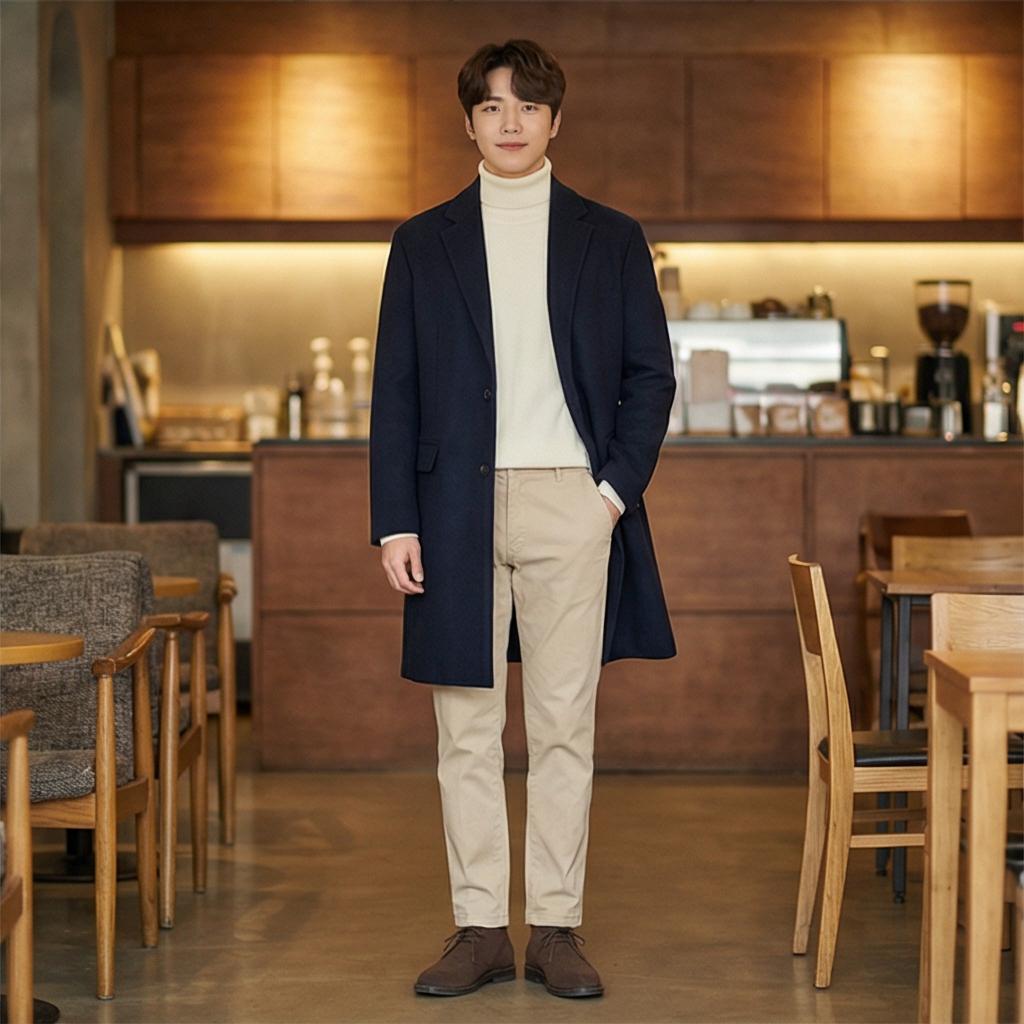 아이보리 터틀넥 니트: 온화한 분위기의 데이트 스타일