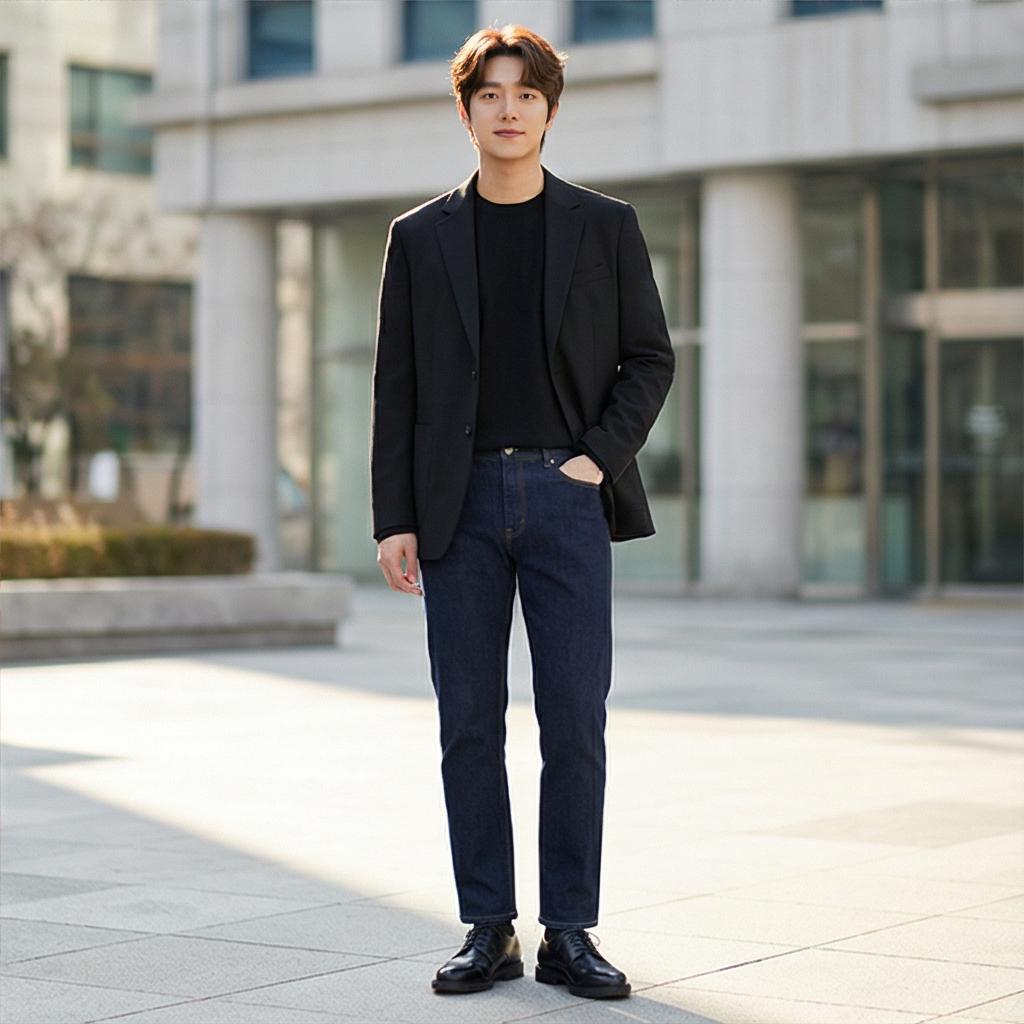 검정 자켓: 단정한 하객룩