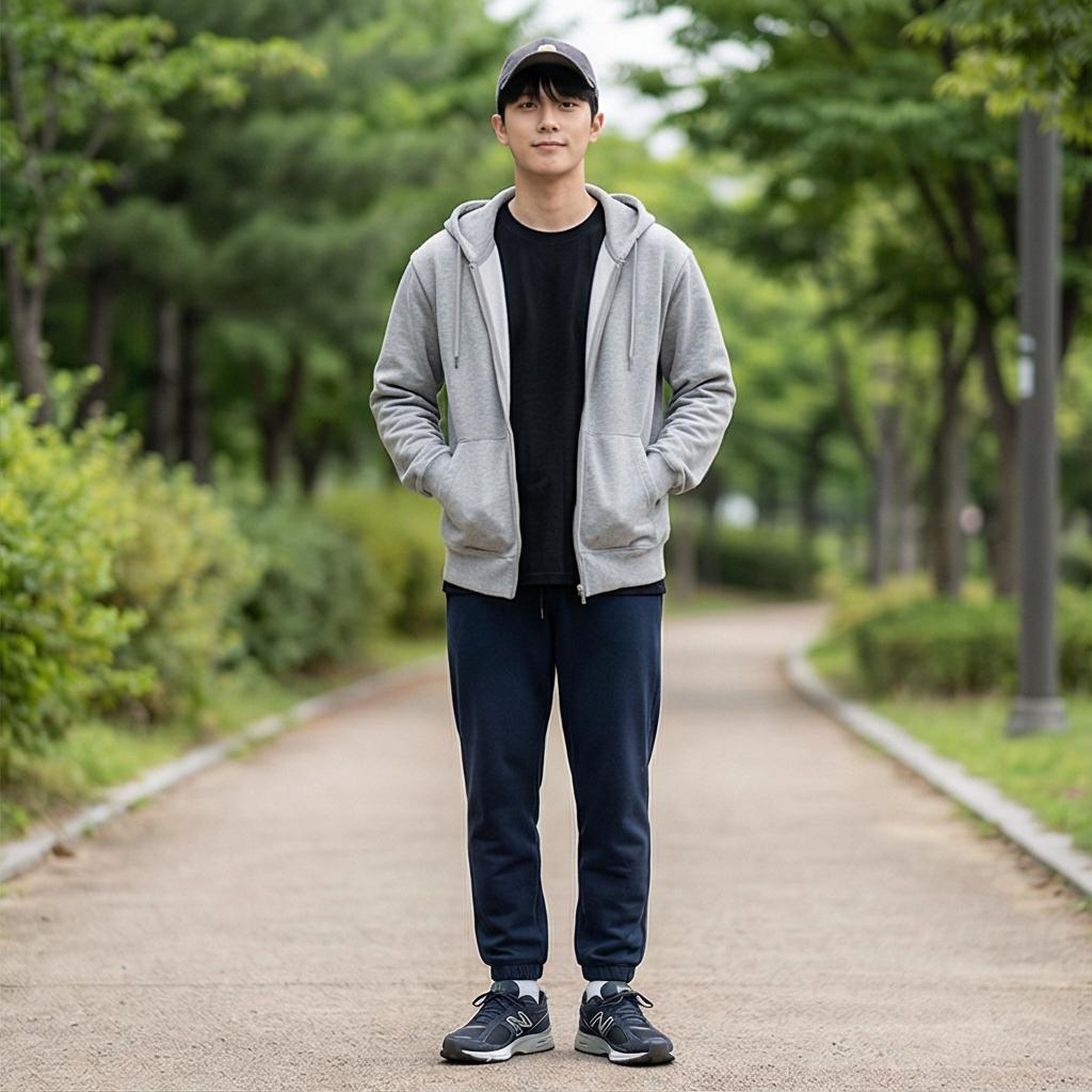 그레이 후드 집업: 활동적인 스포티 룩