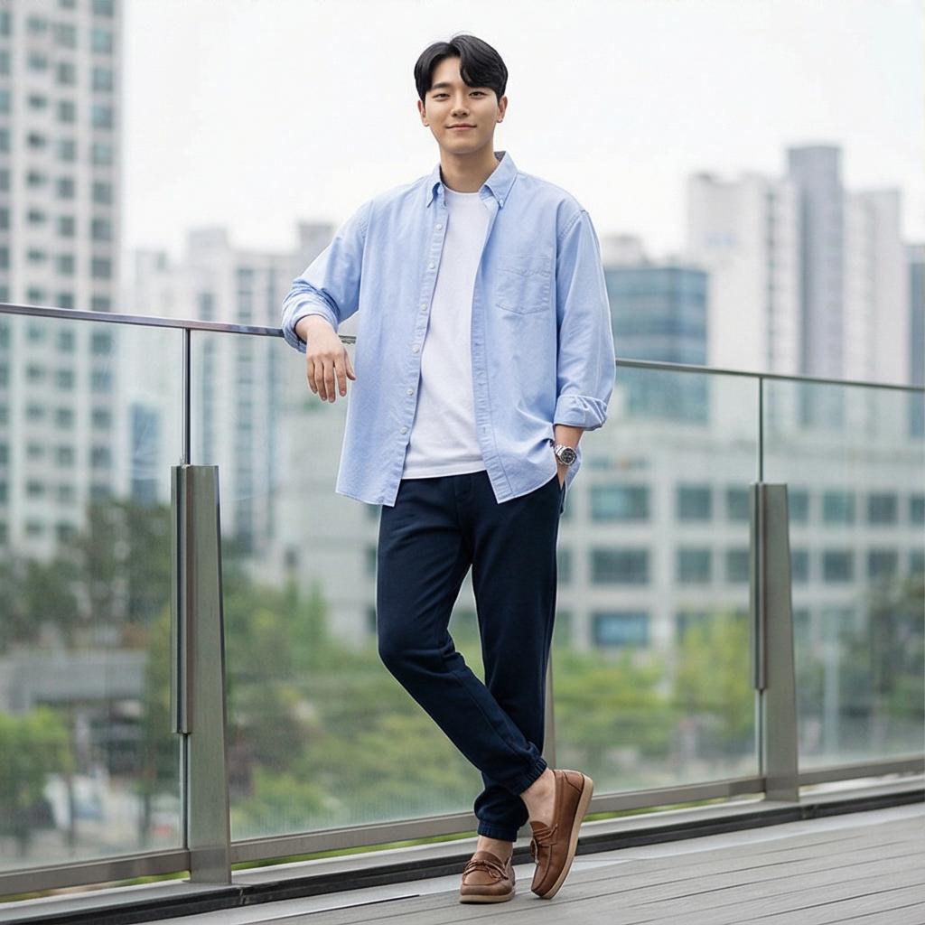 오버핏 셔츠와 흰 티셔츠: 세련된 나들이 스타일