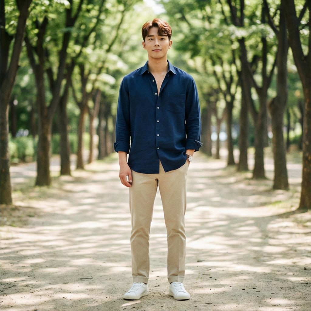 베이지 치노 팬츠: 부드러운 주말 나들이 룩