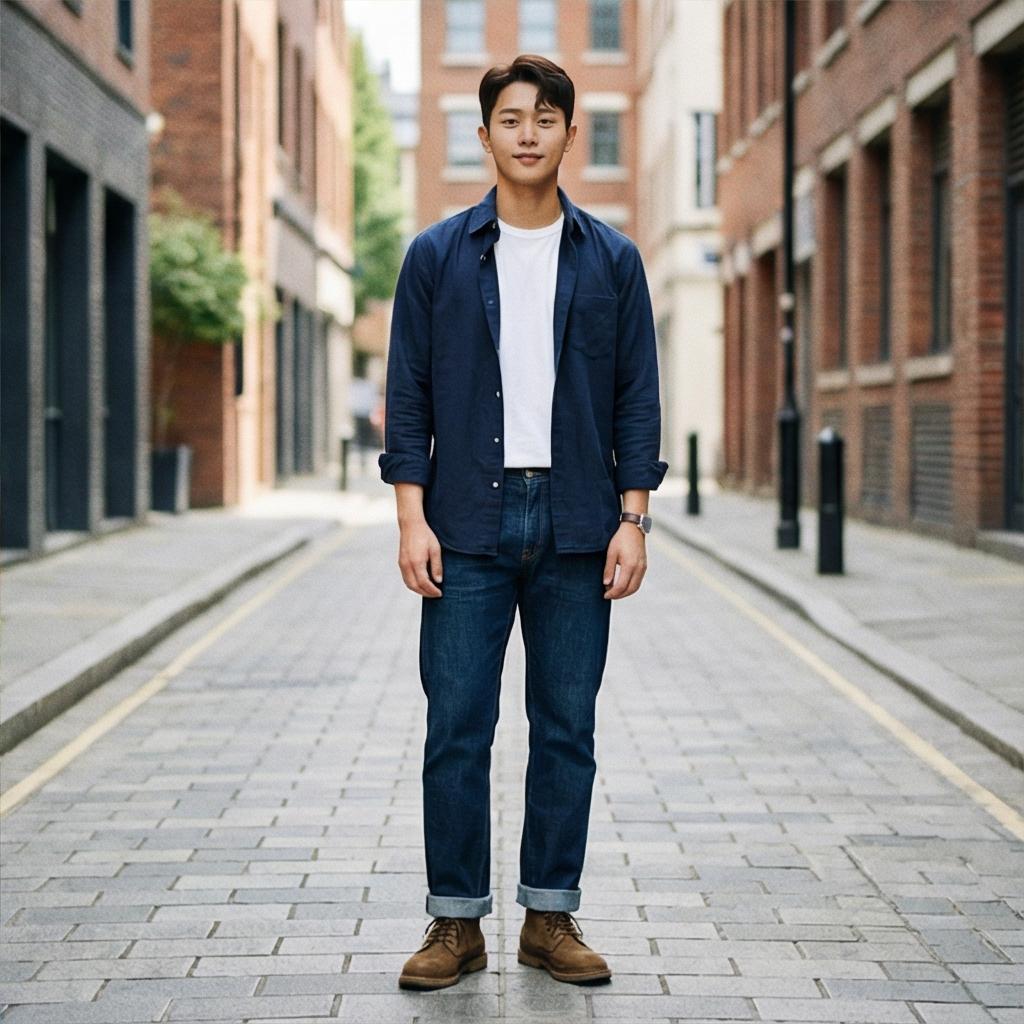 진청 데님 팬츠: 캐주얼한 데일리 룩