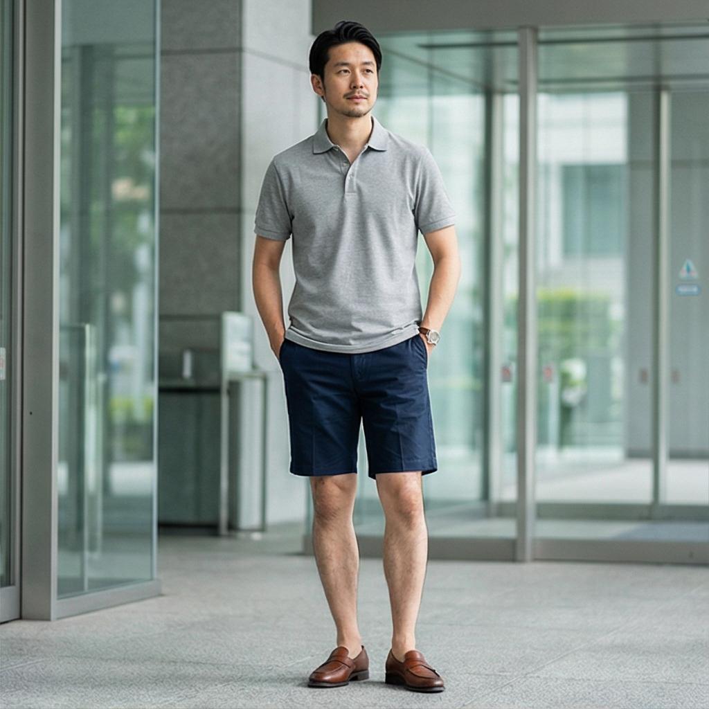 그레이 피케 셔츠: 단정한 비즈니스 캐주얼룩