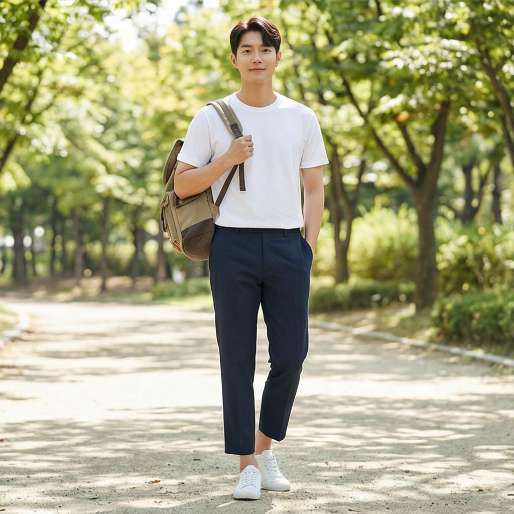 화이트 스니커즈 & 티셔츠: 편안한 위켄드 룩