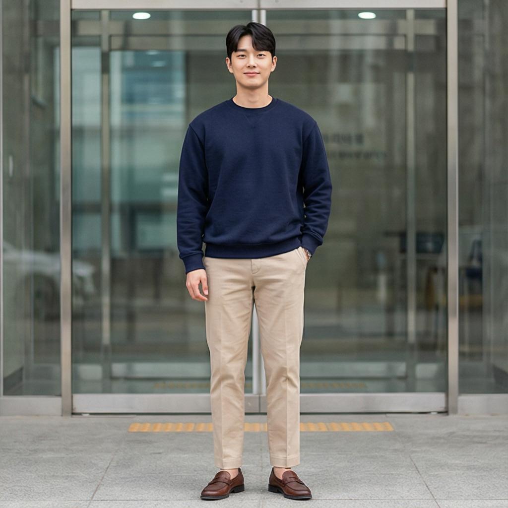베이지 치노 팬츠: 깔끔한 비즈니스 캐주얼 스타일