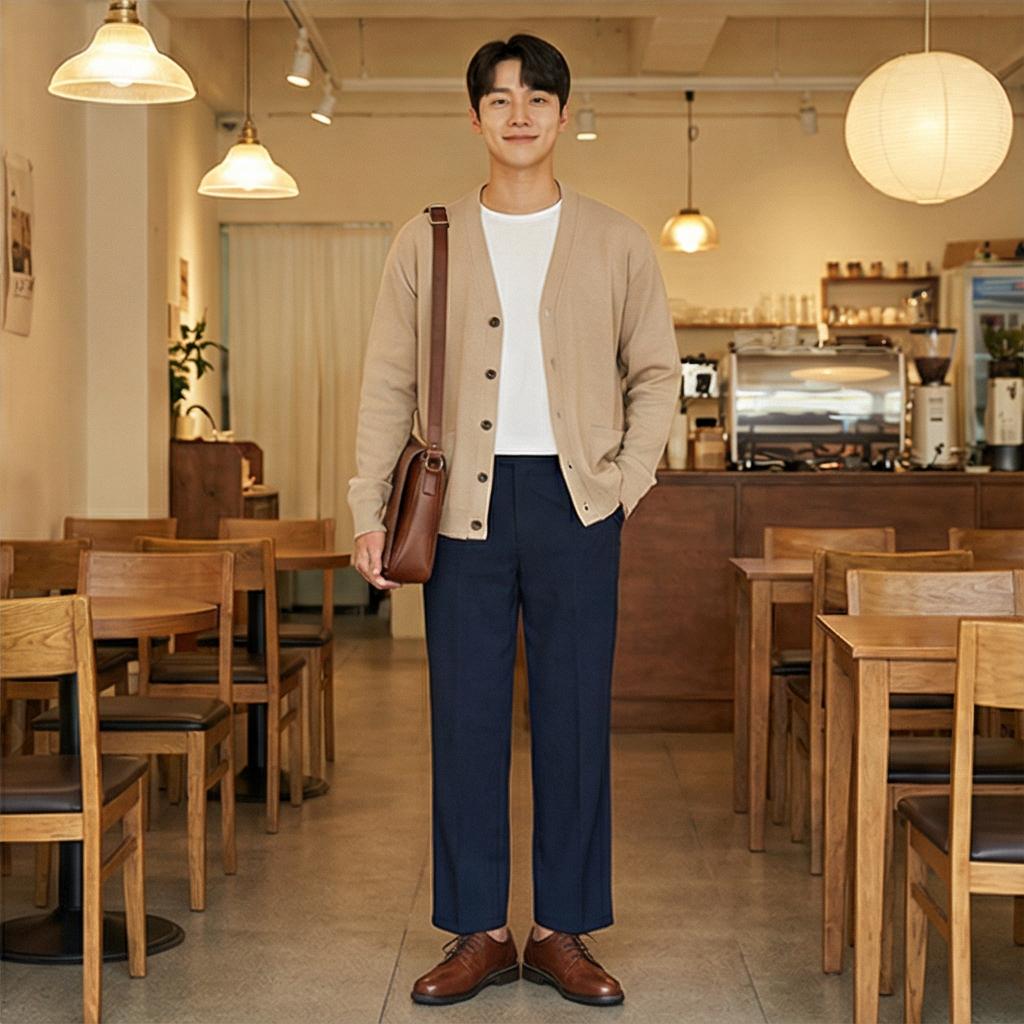 베이지색 가디건: 부드럽고 온화한 스타일