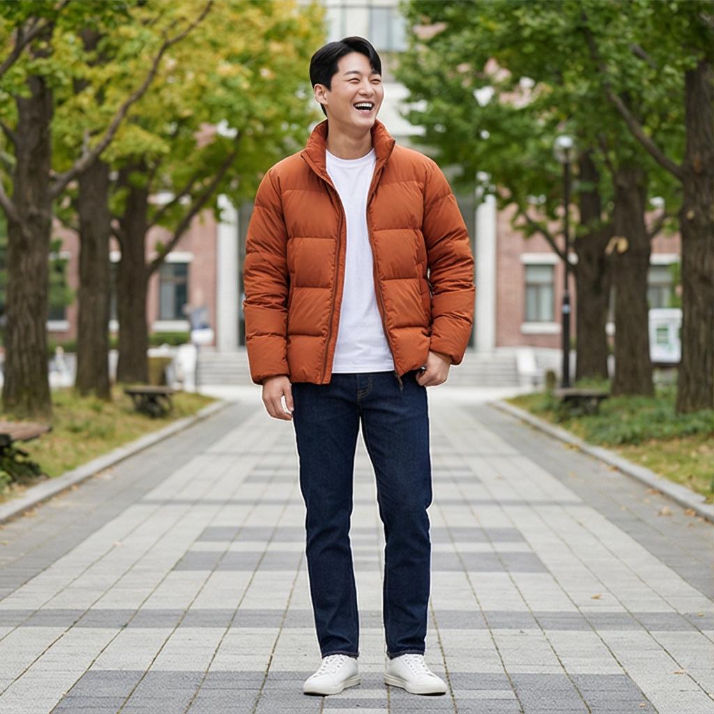 진청 데님 팬츠와 흰색 티셔츠: 활기찬 캠퍼스룩