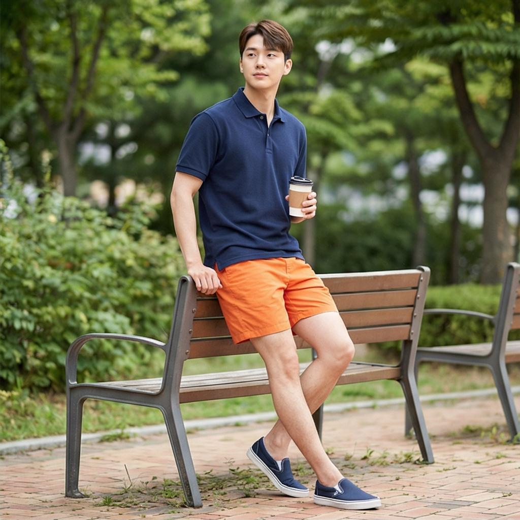 네이비 피케 셔츠: 단정한 나들이 룩