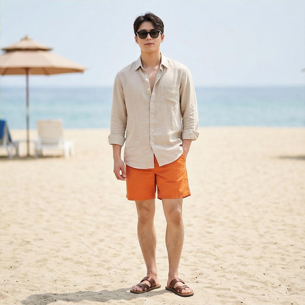 베이지 린넨 셔츠: 시원한 바캉스 룩