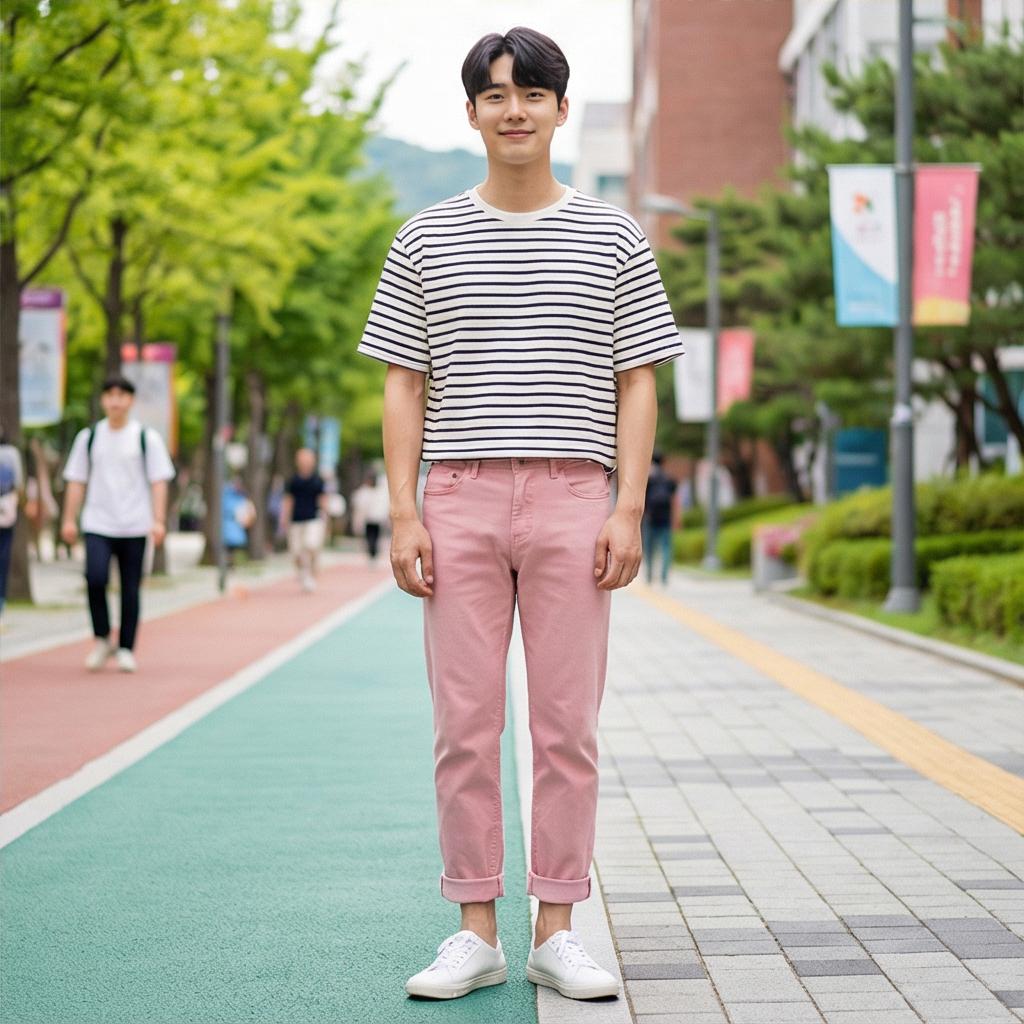 스트라이프 티셔츠: 경쾌한 캠퍼스 룩