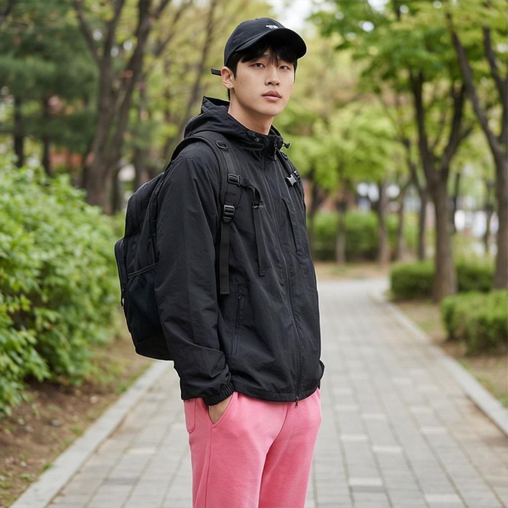 검정색 바람막이: 활동성을 강조한 스포티 룩