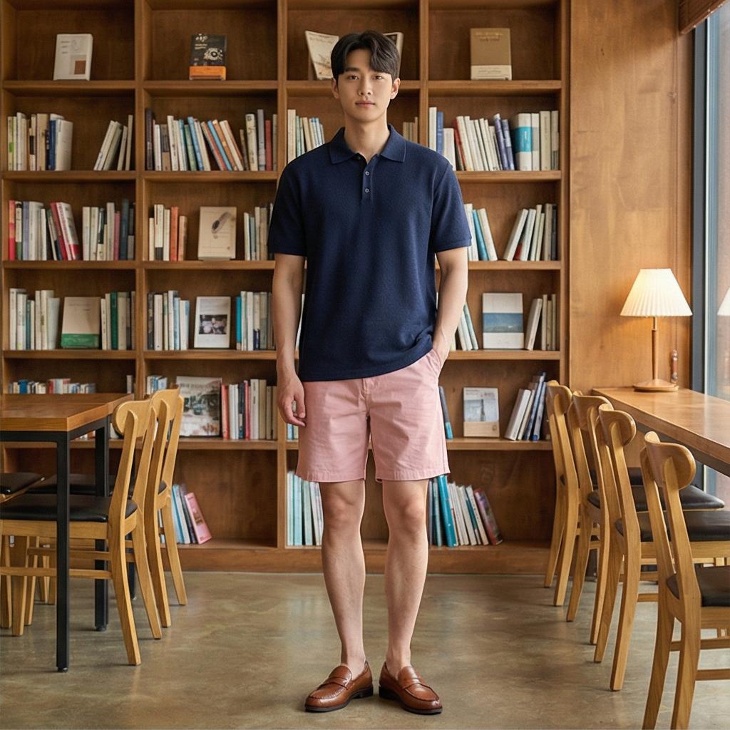 네이비 피케 셔츠: 댄디한 분위기