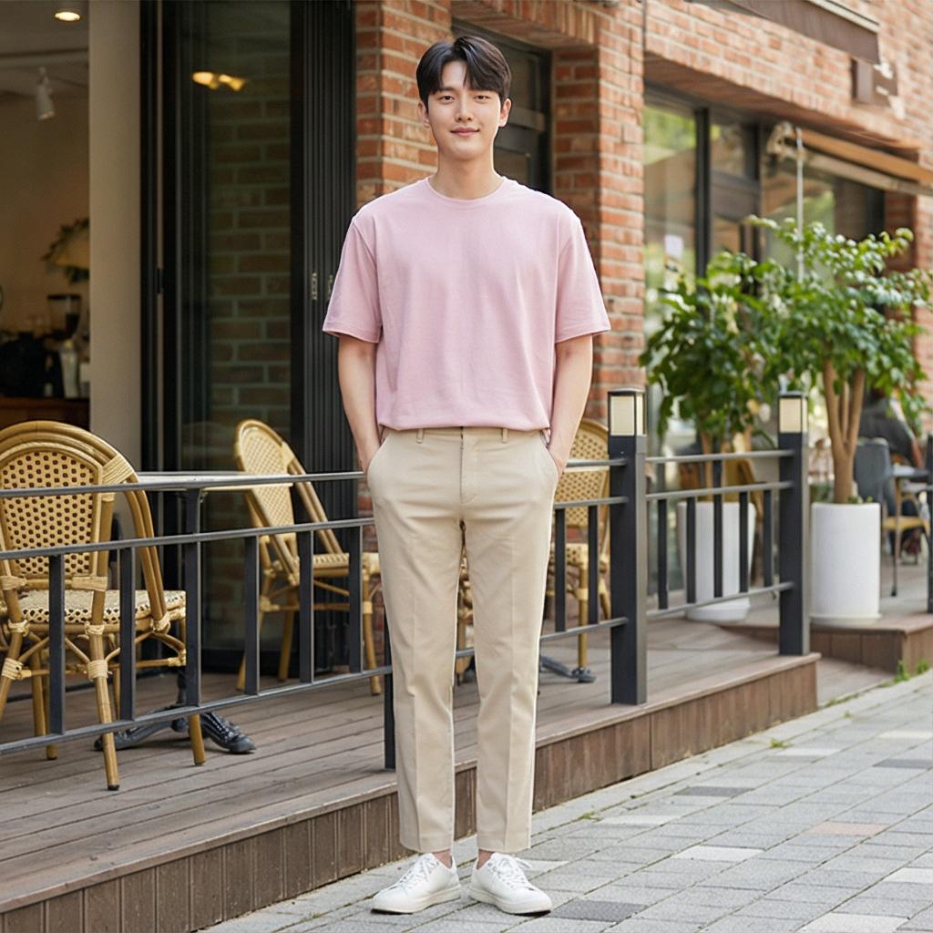 베이지 치노 팬츠: 다정한 데이트 스타일