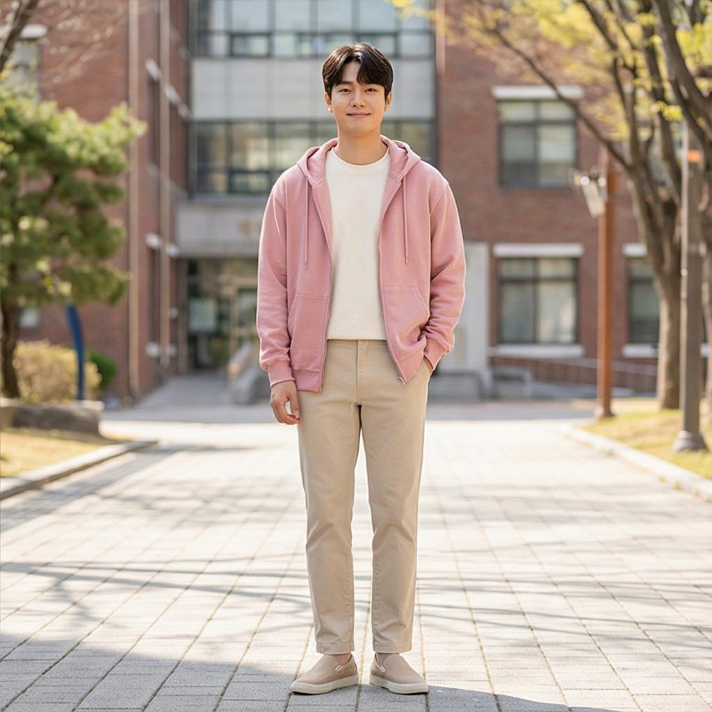 베이지 면바지: 부드러운 캠퍼스 스타일