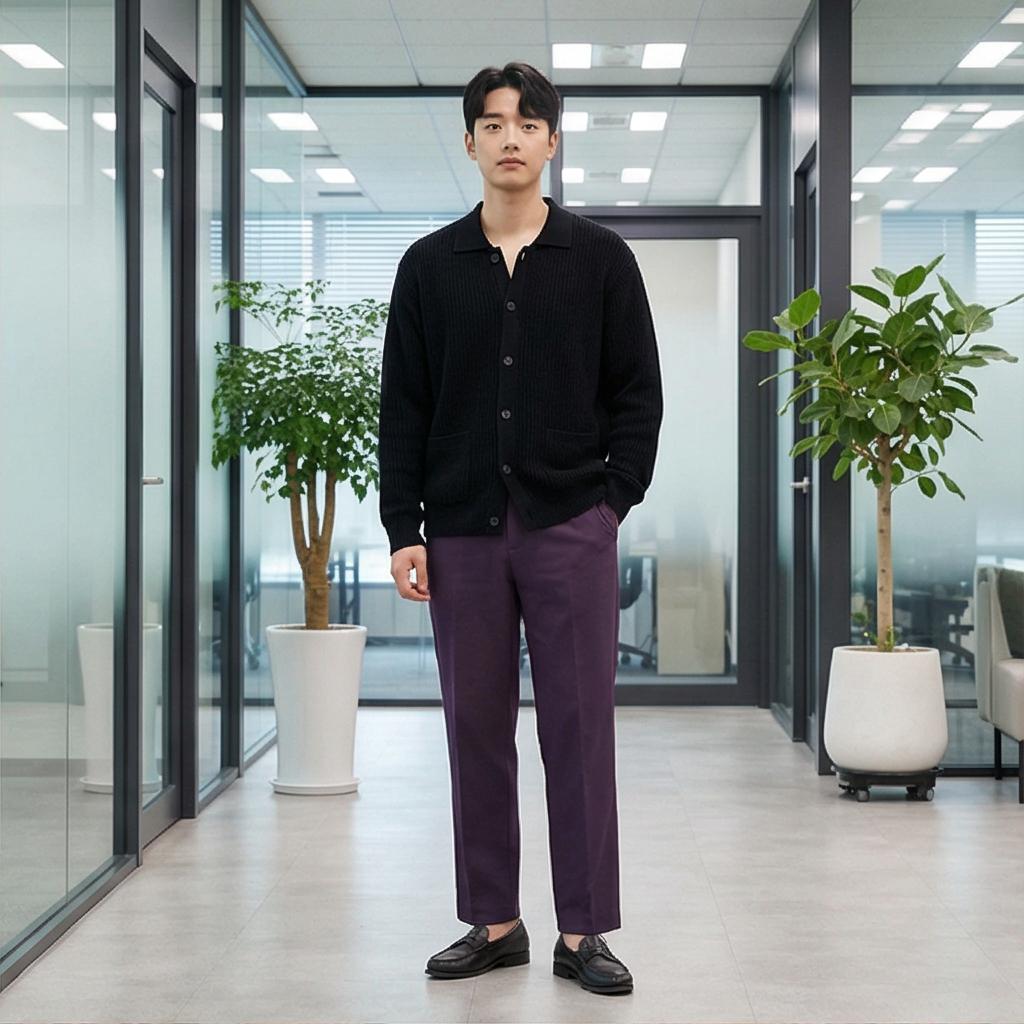 검정 니트 & 가디건: 모던하고 시크한 분위기