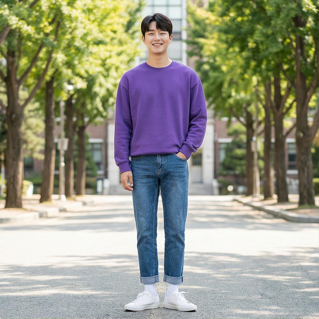 중청 데님 팬츠: 경쾌한 캠퍼스 스타일