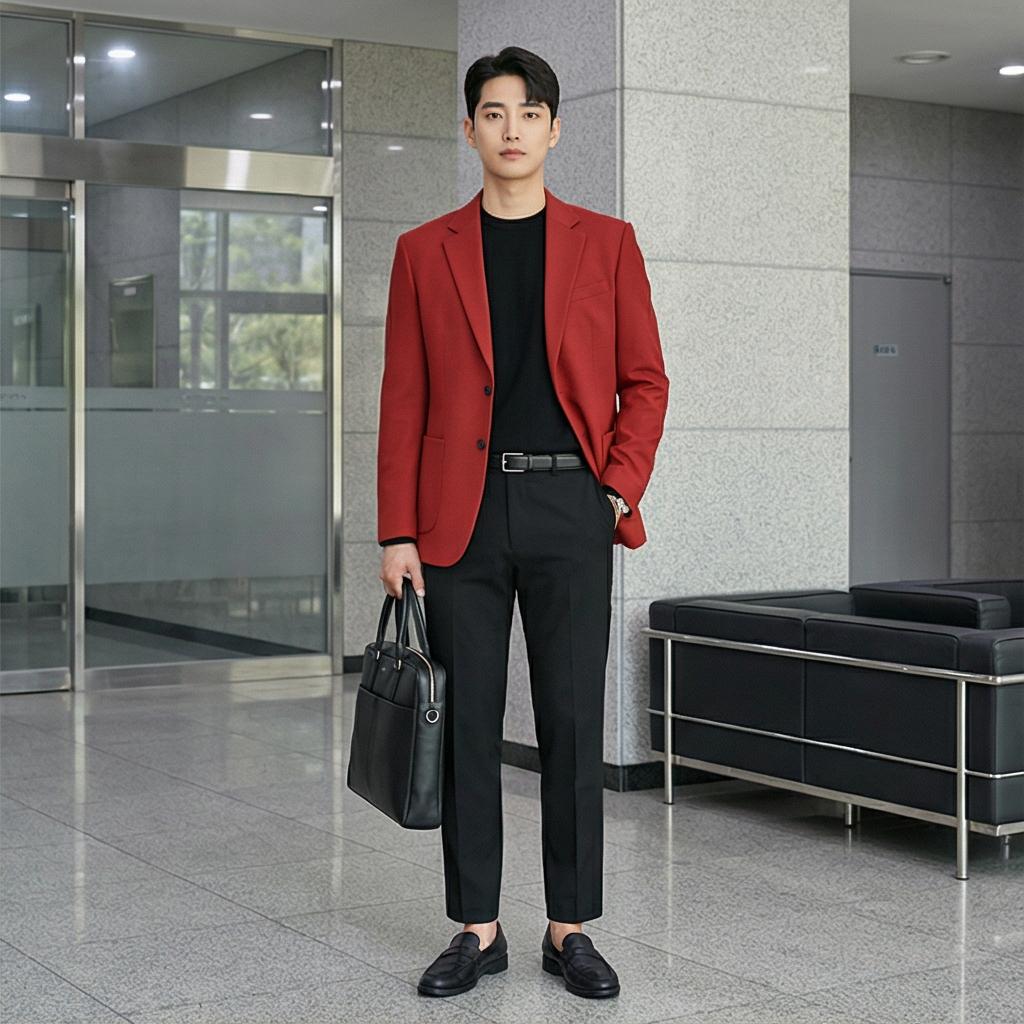 검정 슬랙스, 검정 이너: 차분한 비즈니스 캐주얼 스타일