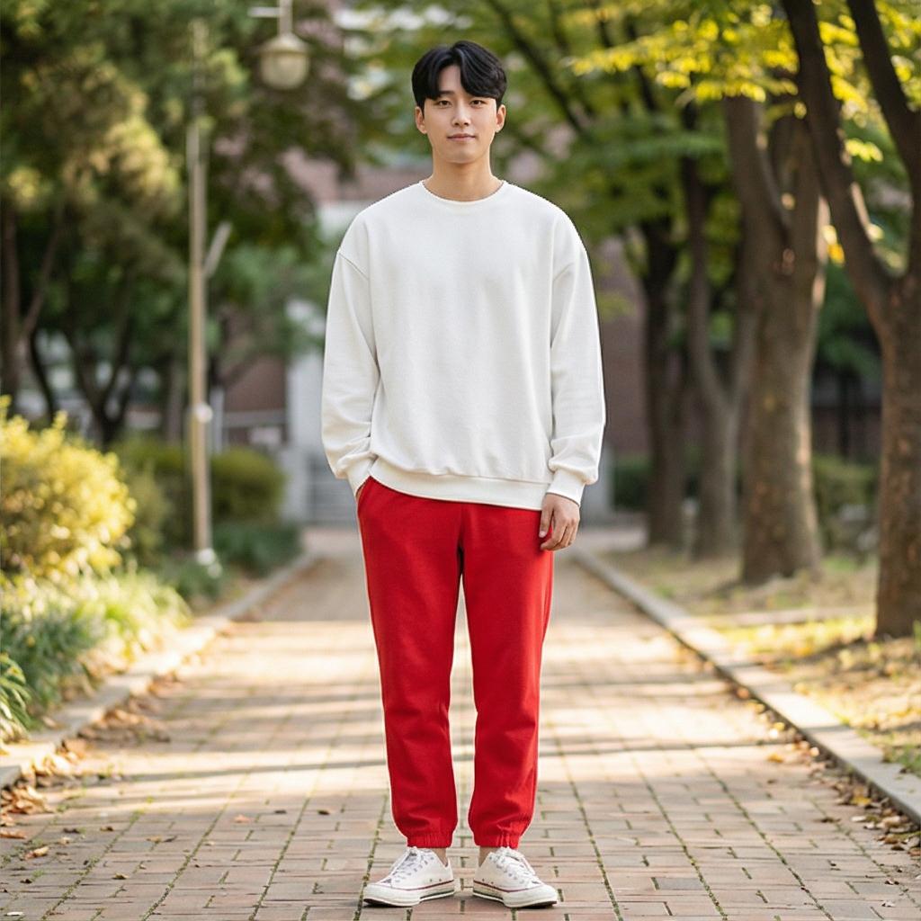 화이트 맨투맨: 깔끔한 캠퍼스 룩