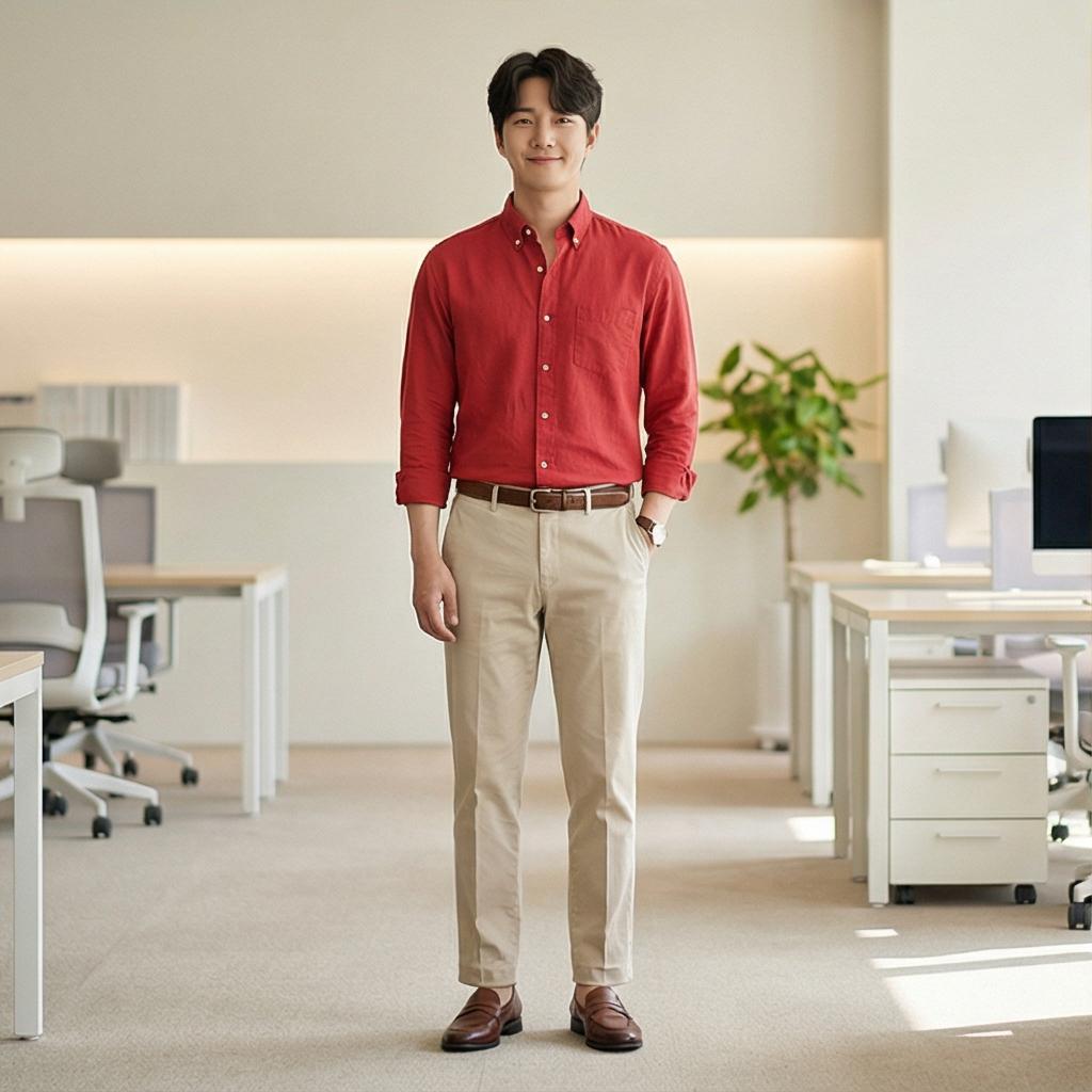 베이지색 면바지: 부드러운 인상의 오피스 룩