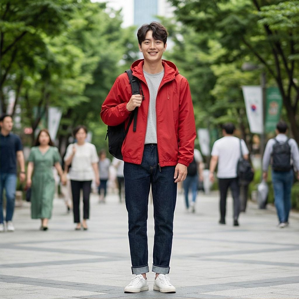 진청 데님 팬츠: 활동적인 근교 나들이 스타일