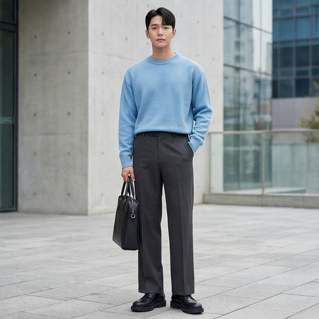 차콜 와이드 슬랙스: 세련된 도시 남자의 미니멀 룩