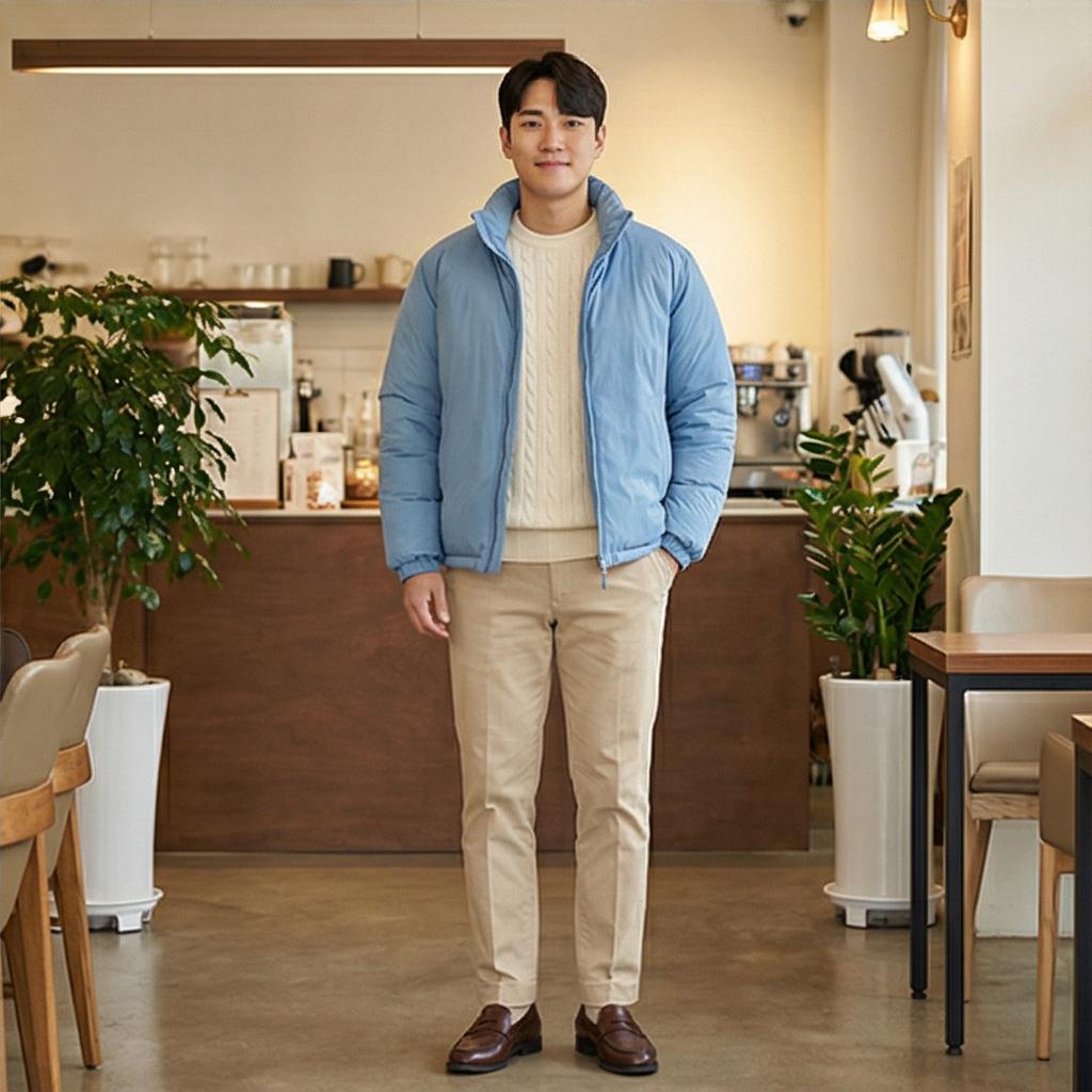 베이지색 치노 팬츠: 부드러운 데이트룩