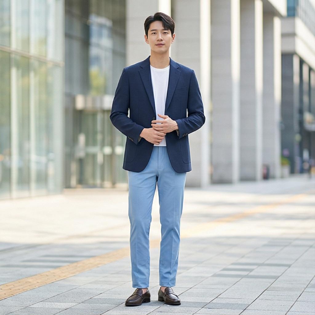 네이비 블레이저: 톤온톤 댄디룩
