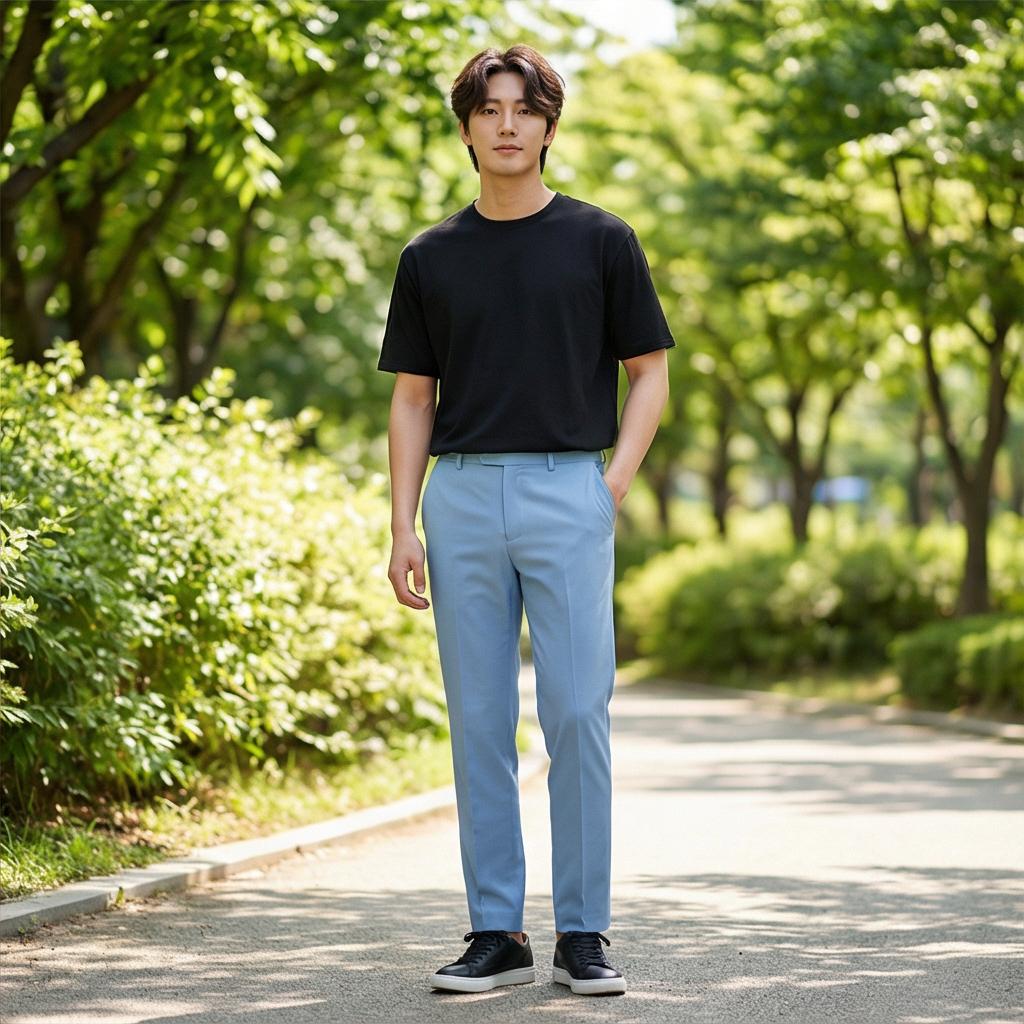 검정색 반팔 티셔츠와 맨투맨: 모던한 위크엔드룩