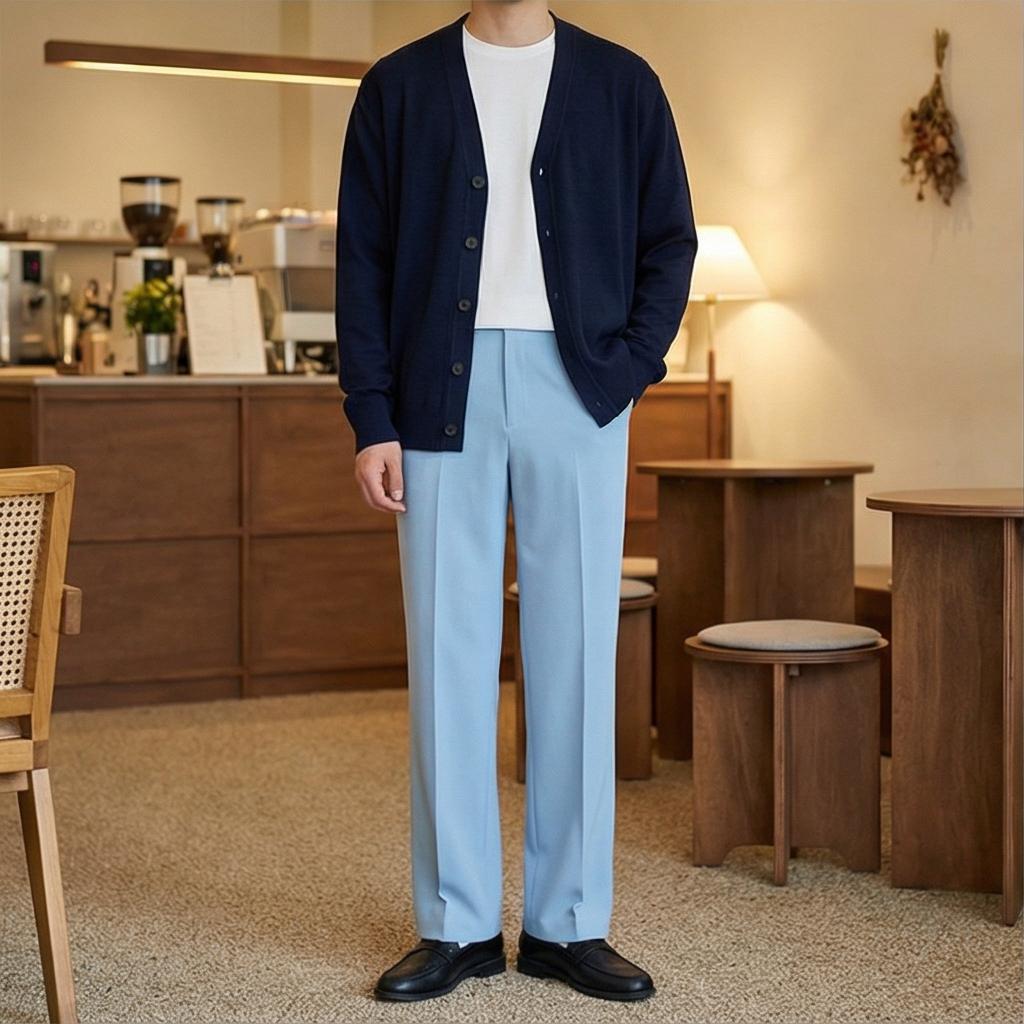 네이비 카디건: 차분한 데이트룩