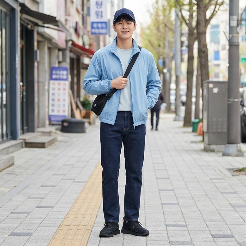 진청 데님 팬츠: 활동적인 나들이 스타일