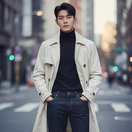 블랙 터틀넥과 데님 팬츠: 데일리 캐주얼 룩