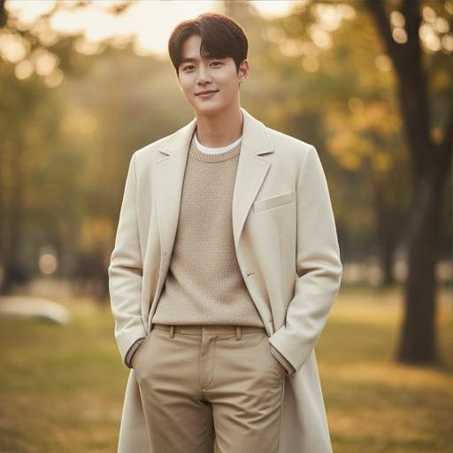 베이지 치노 팬츠: 부드러운 데이트 룩