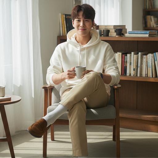 베이지 치노팬츠: 부드러운 주말 오후 룩