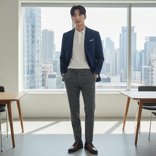 네이비 자킷: 비즈니스 캐주얼룩