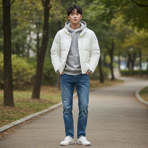 회색 후드티와 청바지: 편안한 주말 나들이 룩