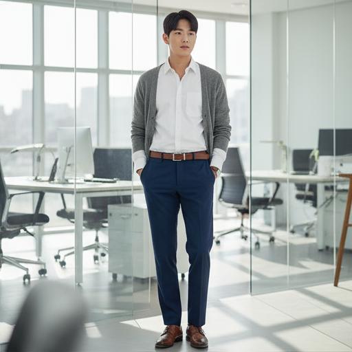 네이비 슬랙스: 포멀한 오피스룩