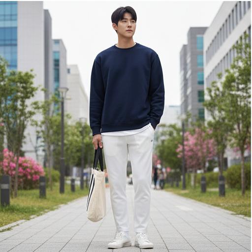 네이비 맨투맨: 단정함을 더한 캠퍼스룩