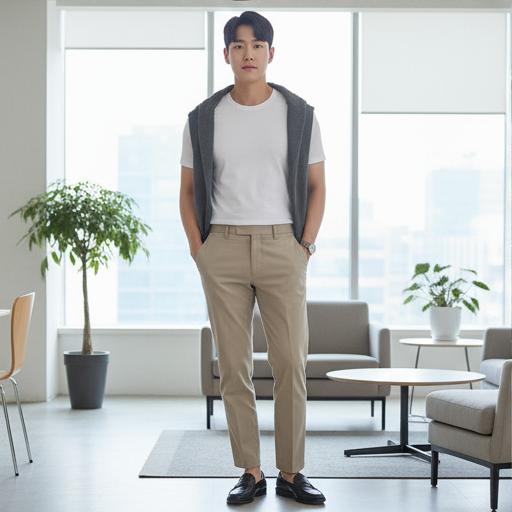 베이지색 슬랙스: 세미 오피스룩